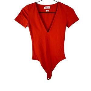 Babaton Orange Contour V-Neck Short Sleeve Bodysuit Fitted Size XS